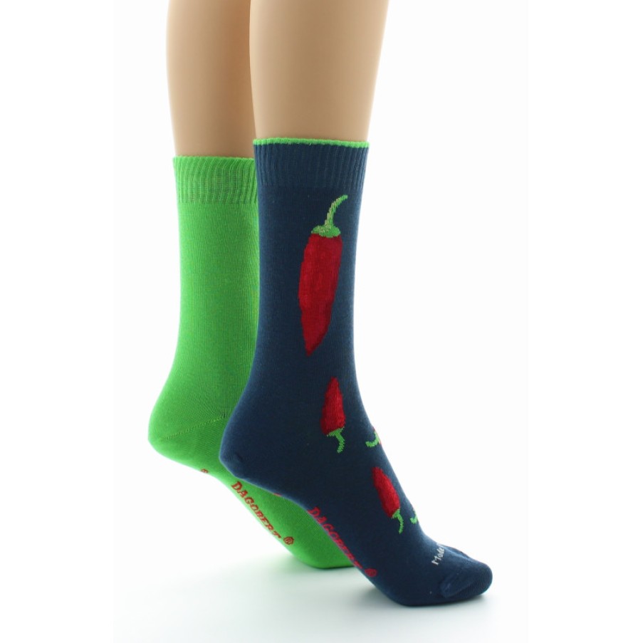 Chaussettes Reversibles Chaussettes Dagobert | Chaussettes Reversibles Piments Marine Et Vert Dagobert A L'Envers