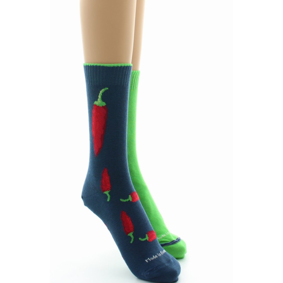 Chaussettes Reversibles Chaussettes Dagobert | Chaussettes Reversibles Piments Marine Et Vert Dagobert A L'Envers