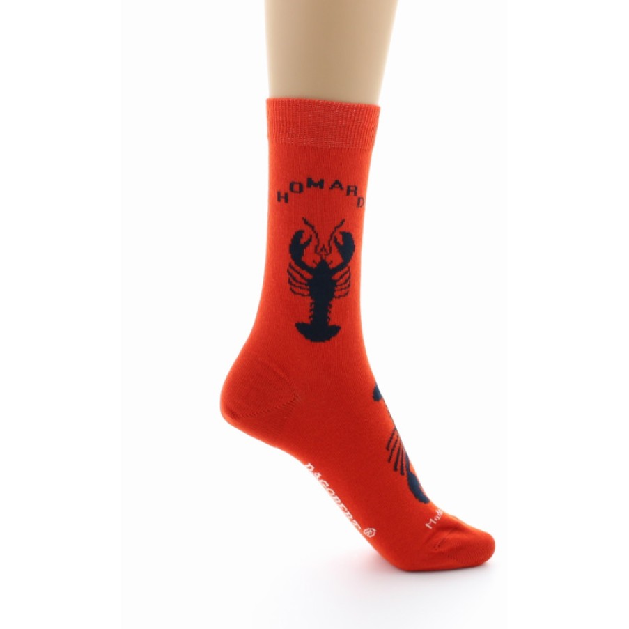 Chaussettes Chaussettes Dagobert | Chaussettes Oranges A Motif Homard Dagobert A L'Envers