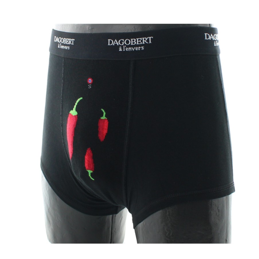 Boxers Chaussettes Dagobert | Boxer Noir A Motif Piments En Coton Dagobert A L'Envers