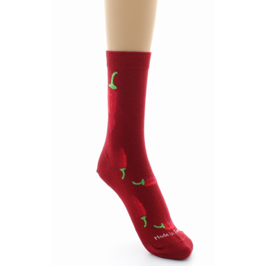 Chaussettes Chaussettes Dagobert | Chaussettes Fantaisie En Coton Piments Rouge Dagobert A L'Envers