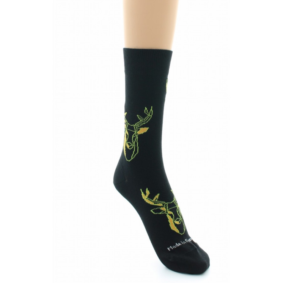 Chaussettes Chaussettes Dagobert | Chaussettes Fantaisie Noires En Coton Dagobert A L'Envers