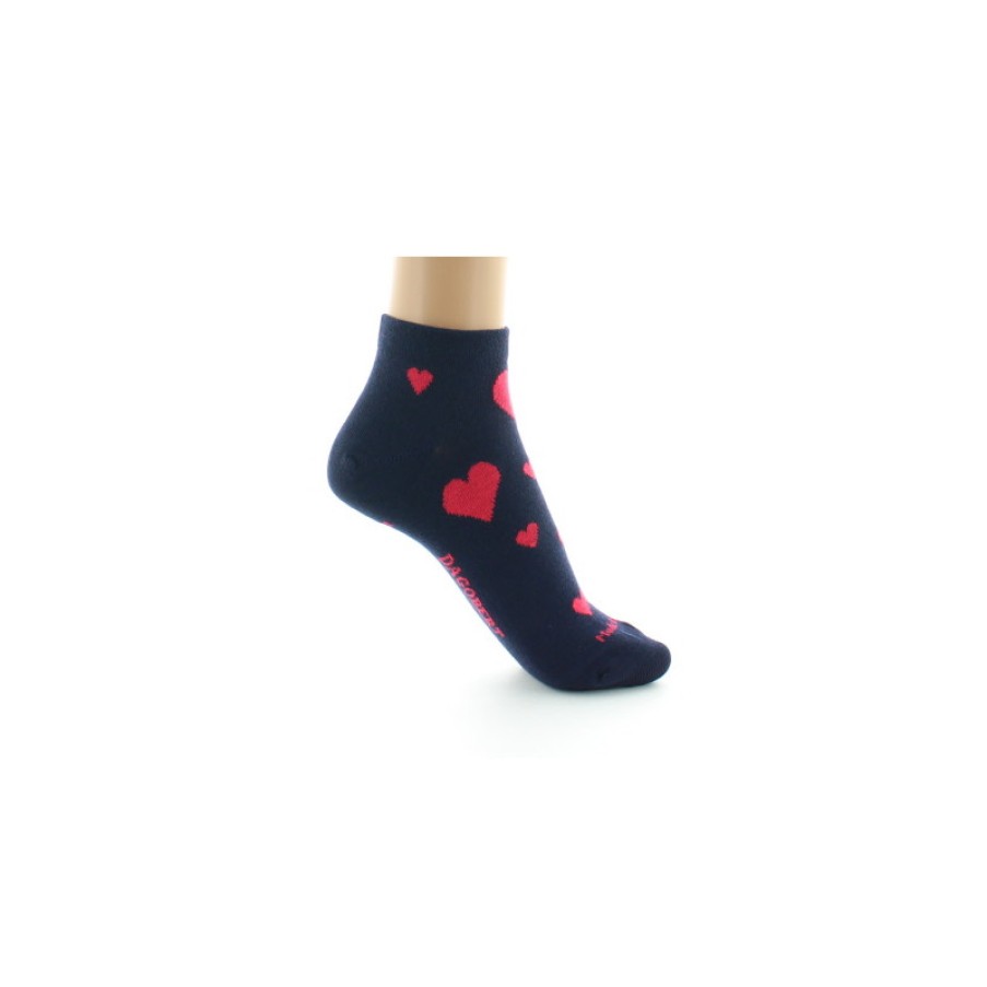 Chaussettes Chaussettes Dagobert | Chaussettes Courtes Femme Coeurs Fond Marine - Dagobert A L\\'Envers