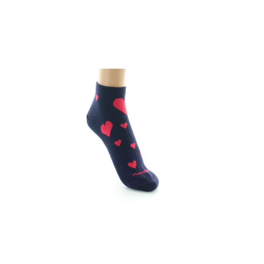 Chaussettes Chaussettes Dagobert | Chaussettes Courtes Femme Coeurs Fond Marine - Dagobert A L\\'Envers