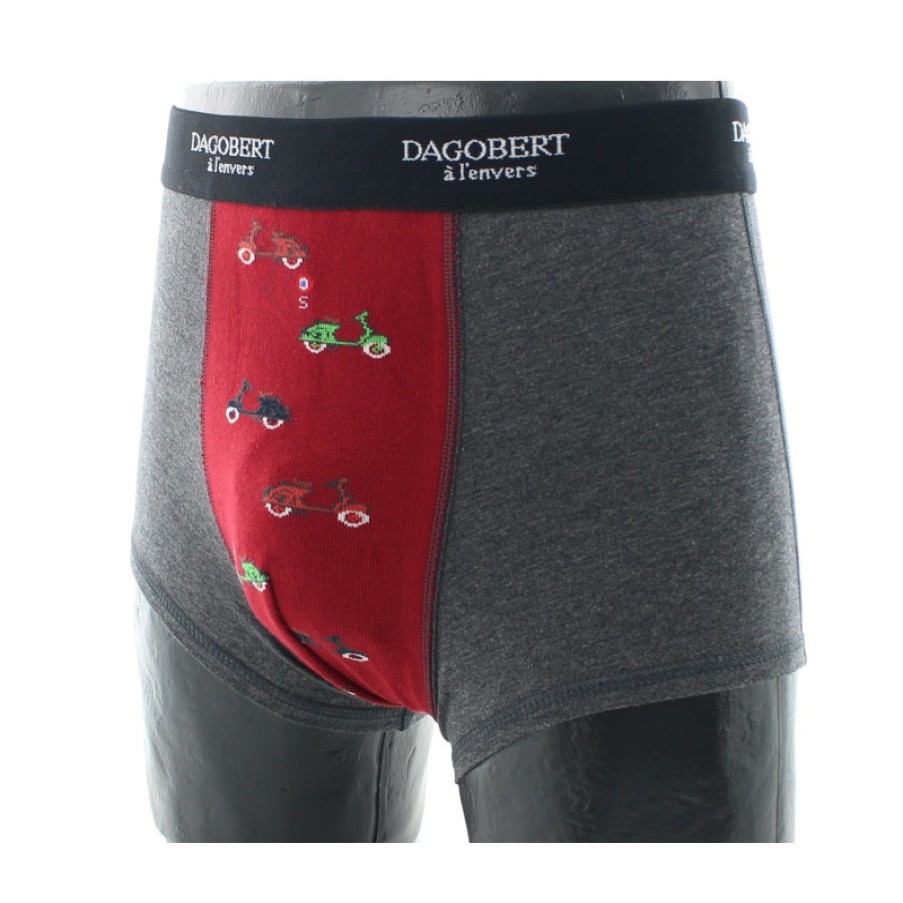 Boxers Chaussettes Dagobert | Boxer Original Gris Et Rouge A Motif Scooters Dagobert A L'Envers