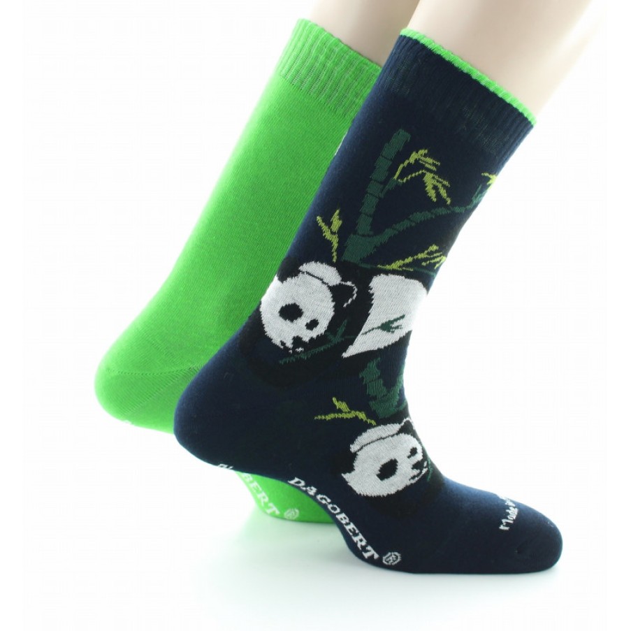 Chaussettes Reversibles Chaussettes Dagobert | Chaussettes Reversibles Panda Bleu Marine Et Vert Dagobert A L'Envers