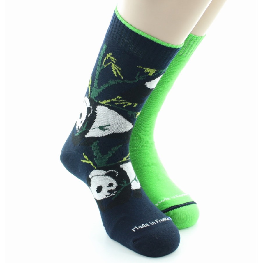 Chaussettes Reversibles Chaussettes Dagobert | Chaussettes Reversibles Panda Bleu Marine Et Vert Dagobert A L'Envers