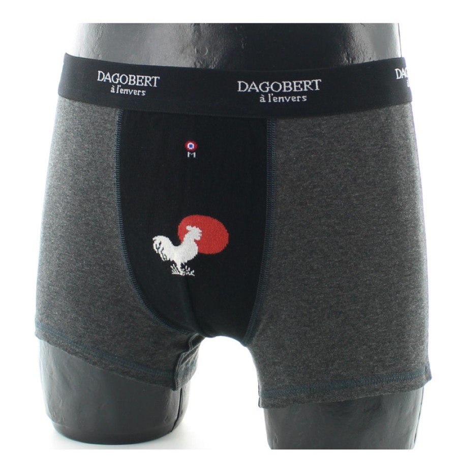 Boxers Chaussettes Dagobert | Boxer Homme Noir Et Gris A Motif Coq - Dagobert A L'Envers