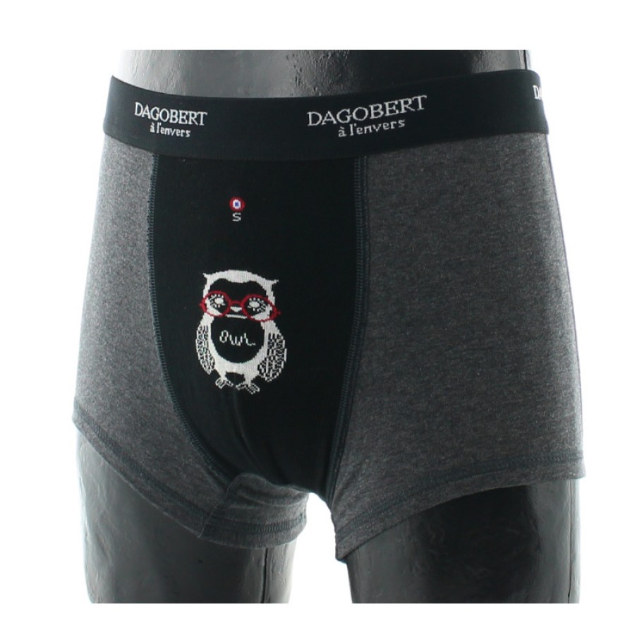 Boxers Chaussettes Dagobert | Boxer Fantaisie Gris Et Noir A Motif Hibou Dagobert A L'Envers