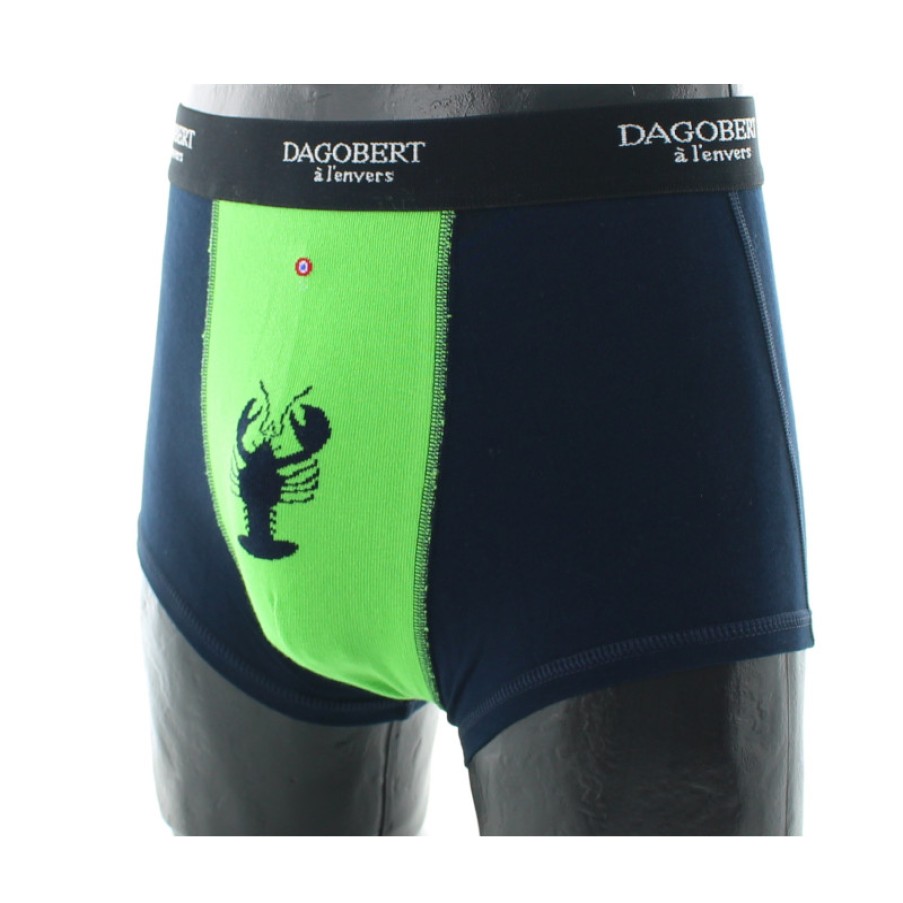 Boxers Chaussettes Dagobert | Boxer Fantaisie Marine Et Vert A Motif Homard Dagobert A L'Envers