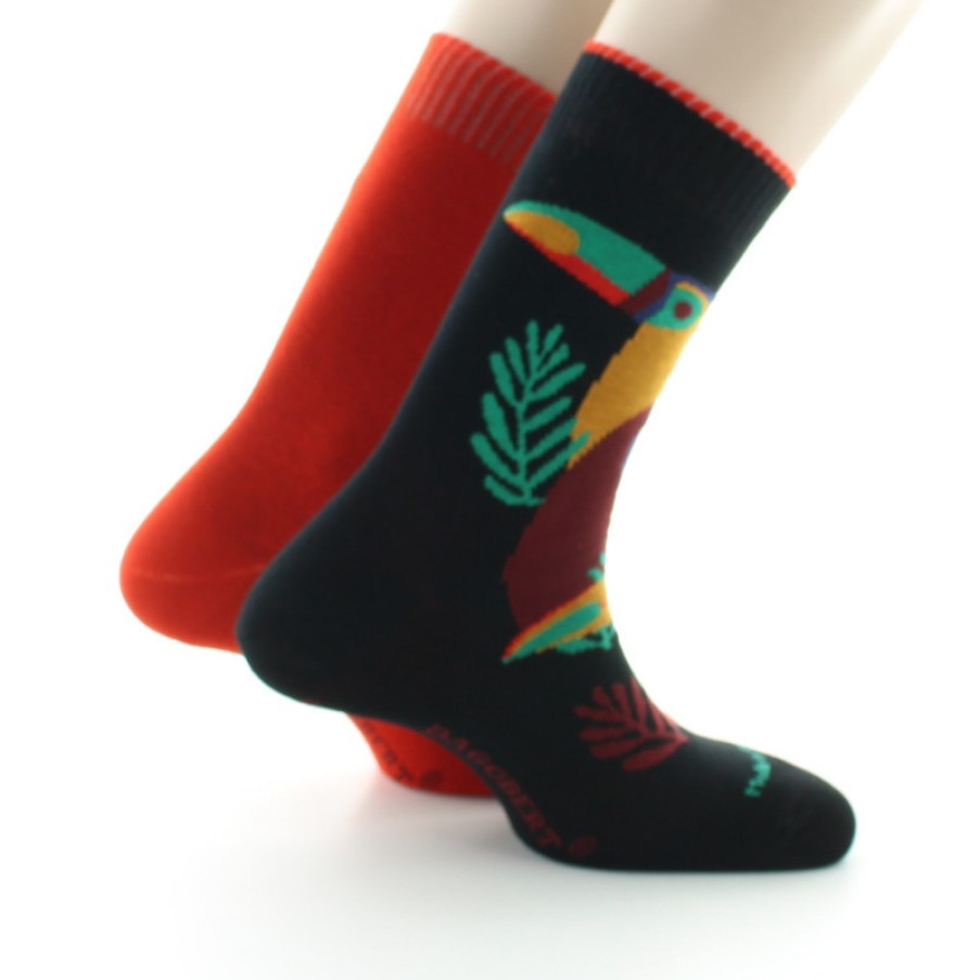 Chaussettes Reversibles Chaussettes Dagobert | Chaussettes Reversibles Noir Et Orange Toucan - Dagobert A L'Envers