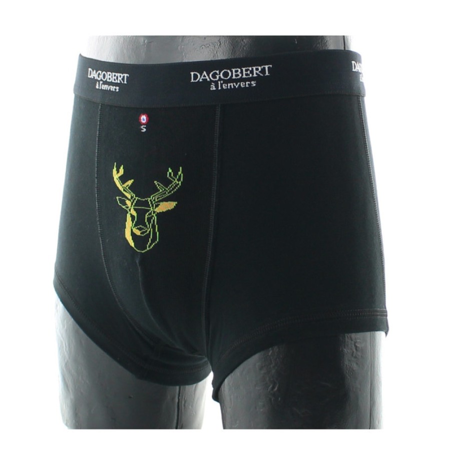 Boxers Chaussettes Dagobert | Boxer Noir A Motif Fantaisie Cerf Dagobert A L'Envers