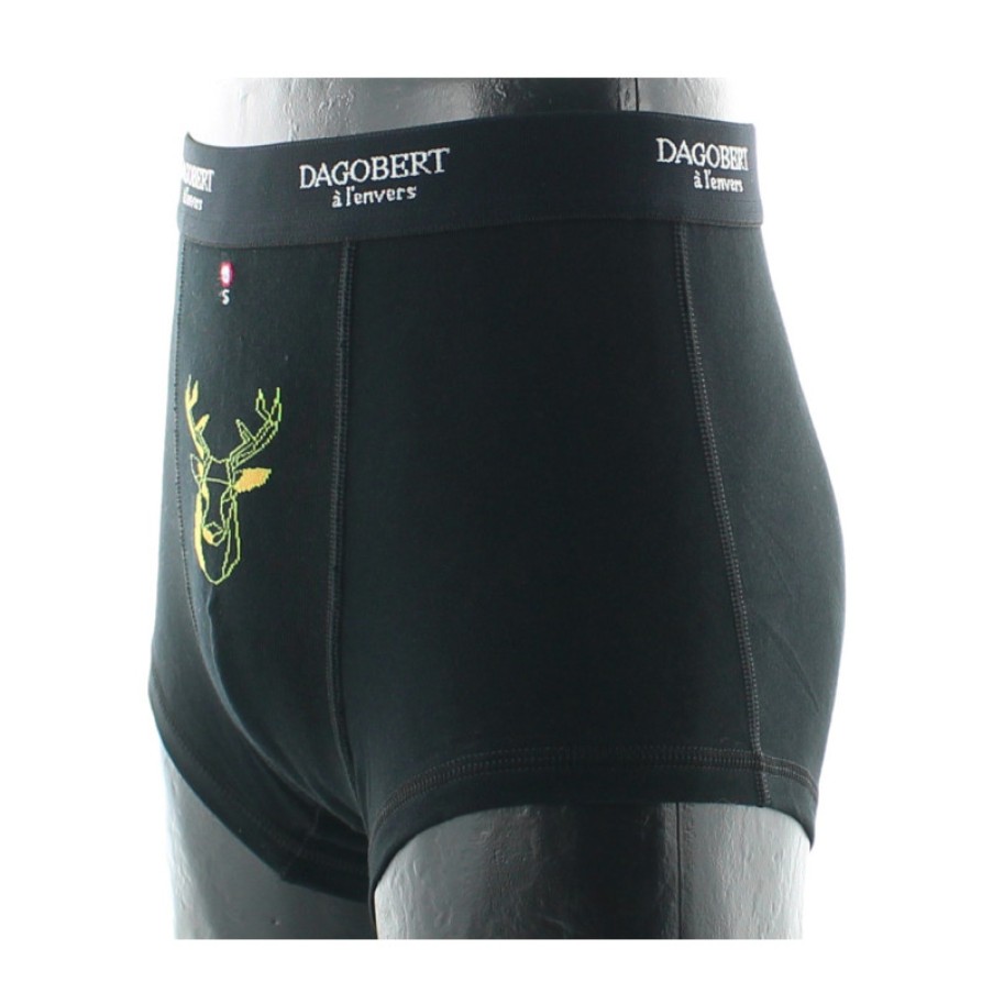 Boxers Chaussettes Dagobert | Boxer Noir A Motif Fantaisie Cerf Dagobert A L'Envers