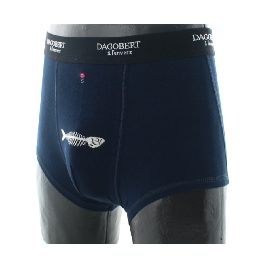 Boxers Chaussettes Dagobert | Boxer Bleu Marine A Motif Sardine Dagobert A L'Envers