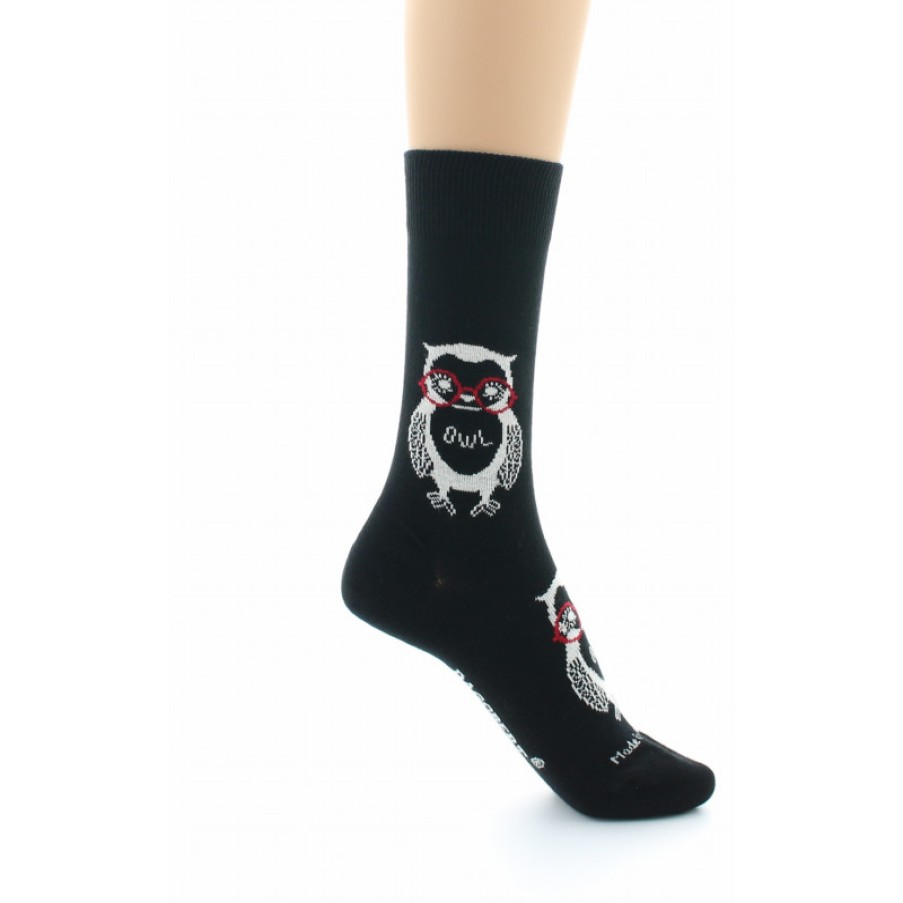 Chaussettes Chaussettes Dagobert | Chaussettes Originales Noires A Motif Hibou Dagobert A L'Envers