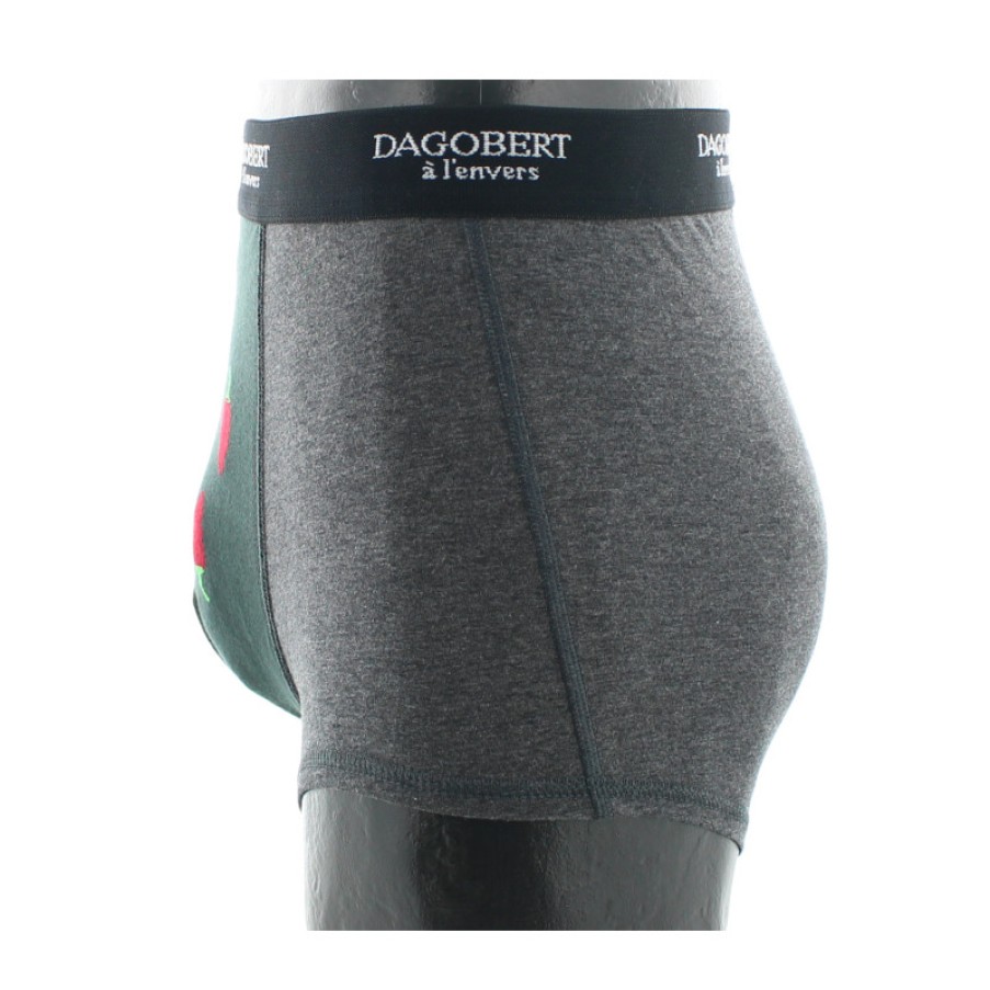 Boxers Chaussettes Dagobert | Boxer Gris Anthracite Et Vert A Motif Piments Dagobert A L'Envers