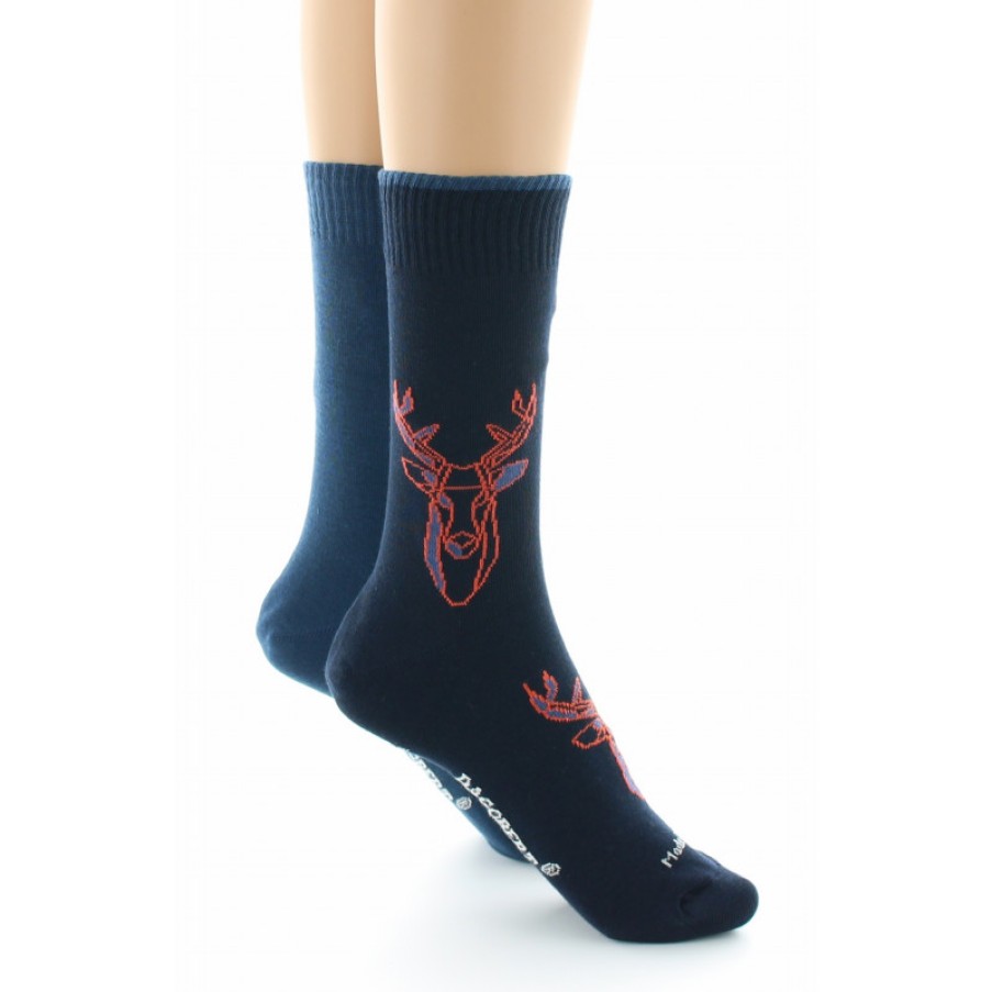 Chaussettes Reversibles Chaussettes Dagobert | Chaussettes Reversibles Cerf Marine Et Bleu Dagobert A L'Envers