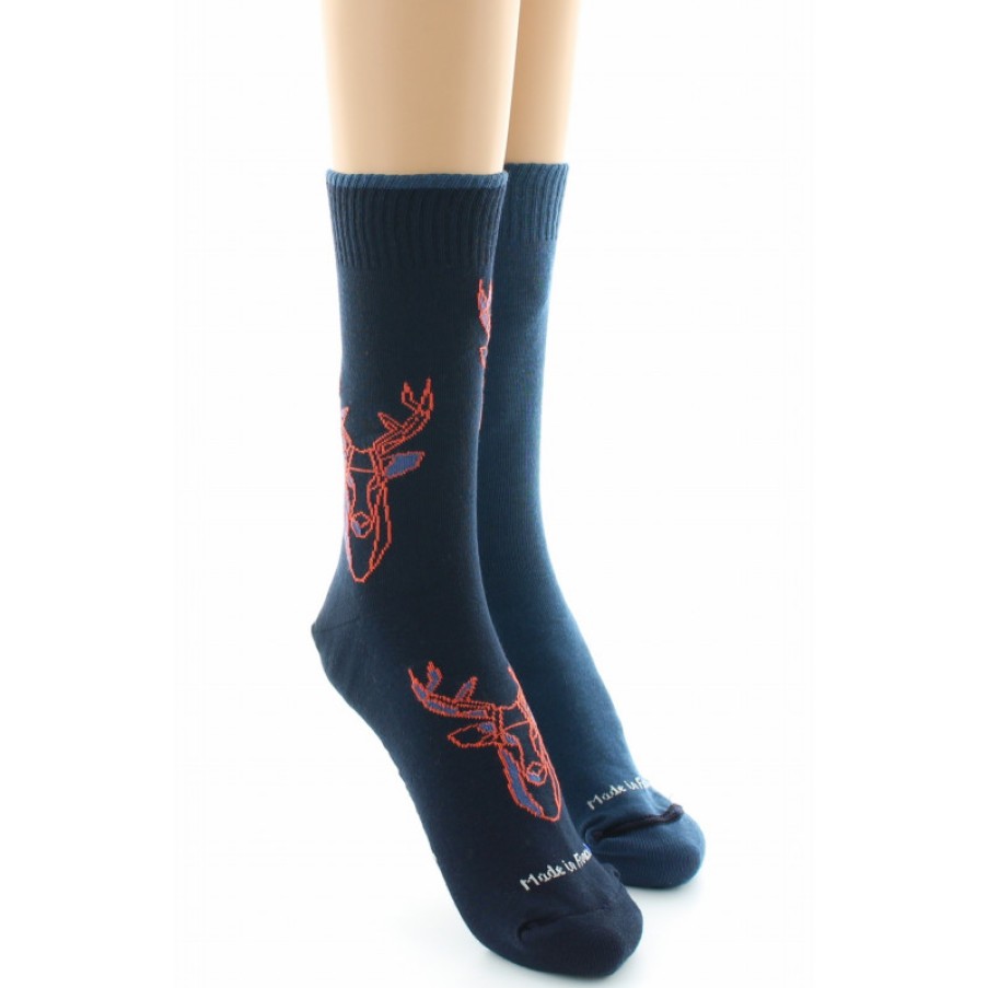 Chaussettes Reversibles Chaussettes Dagobert | Chaussettes Reversibles Cerf Marine Et Bleu Dagobert A L'Envers