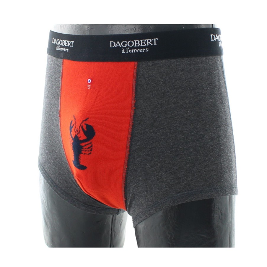 Boxers Chaussettes Dagobert | Boxer Gris Et Orange A Motif Homard Dagobert A L'Envers