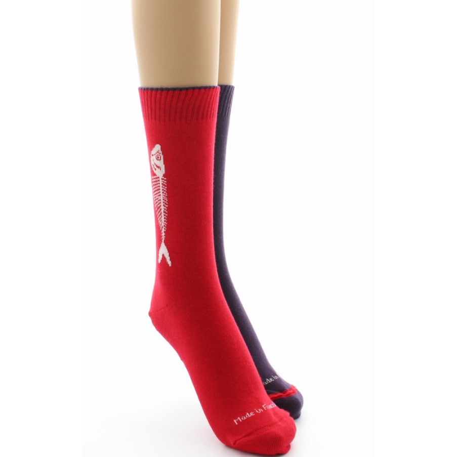 Chaussettes Reversibles Chaussettes Dagobert | Chaussettes Reversibles Sardine Rouge Et Violet Dagobert A L'Envers