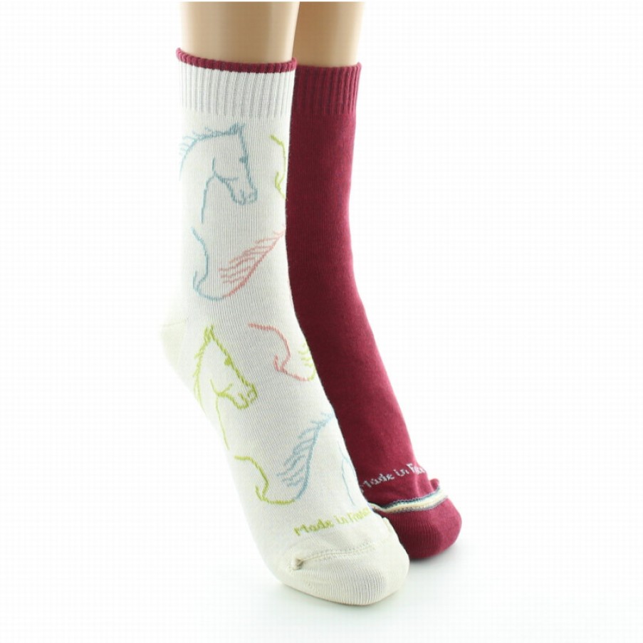 Chaussettes Reversibles Chaussettes Dagobert | Chaussettes Reversibles Femme Coton Cheval Ecru Et Bordeaux