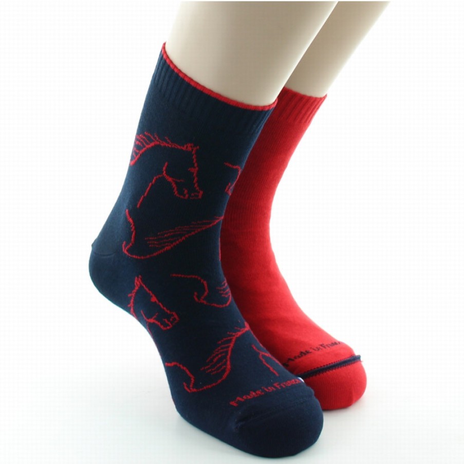 Chaussettes Reversibles Chaussettes Dagobert | Chaussettes Reversibles Homme Coton Cheval Marine Et Rouge