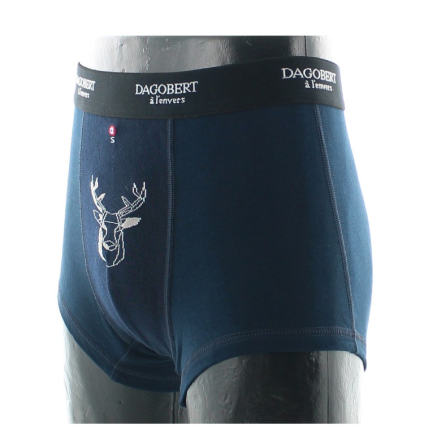 Boxers Chaussettes Dagobert | Boxer Original Bleu Marine A Motif Cerf Dagobert A L'Envers