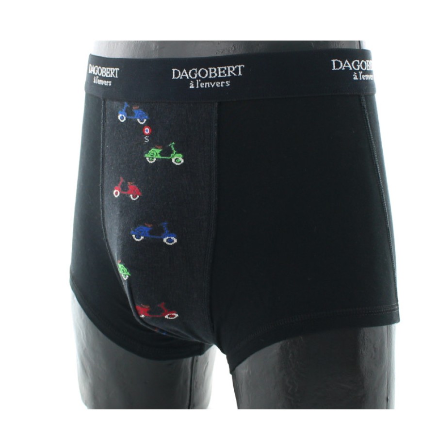 Boxers Chaussettes Dagobert | Boxer Noir A Motif Scooters Colores Dagobert A L'Envers