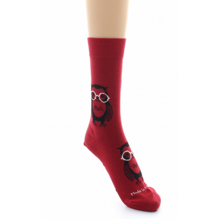 Chaussettes Chaussettes Dagobert | Chaussettes Fantaisie Rouges En Coton Dagobert A L'Envers