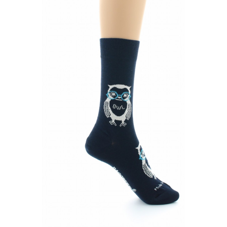 Chaussettes Chaussettes Dagobert | Chaussettes Droles Hibou Marine Dagobert A L\\'Envers