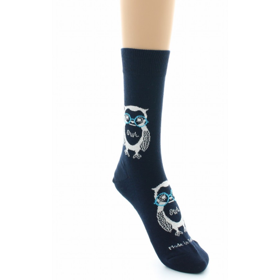 Chaussettes Chaussettes Dagobert | Chaussettes Droles Hibou Marine Dagobert A L\\'Envers