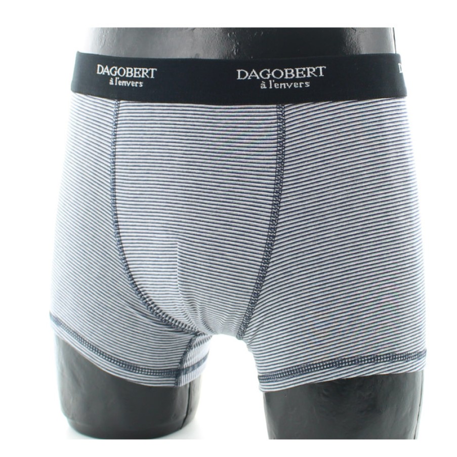 Boxers Chaussettes Dagobert | Boxer En Coton A Rayures Gris-Blanc-Marine - Dagobert A L'Envers