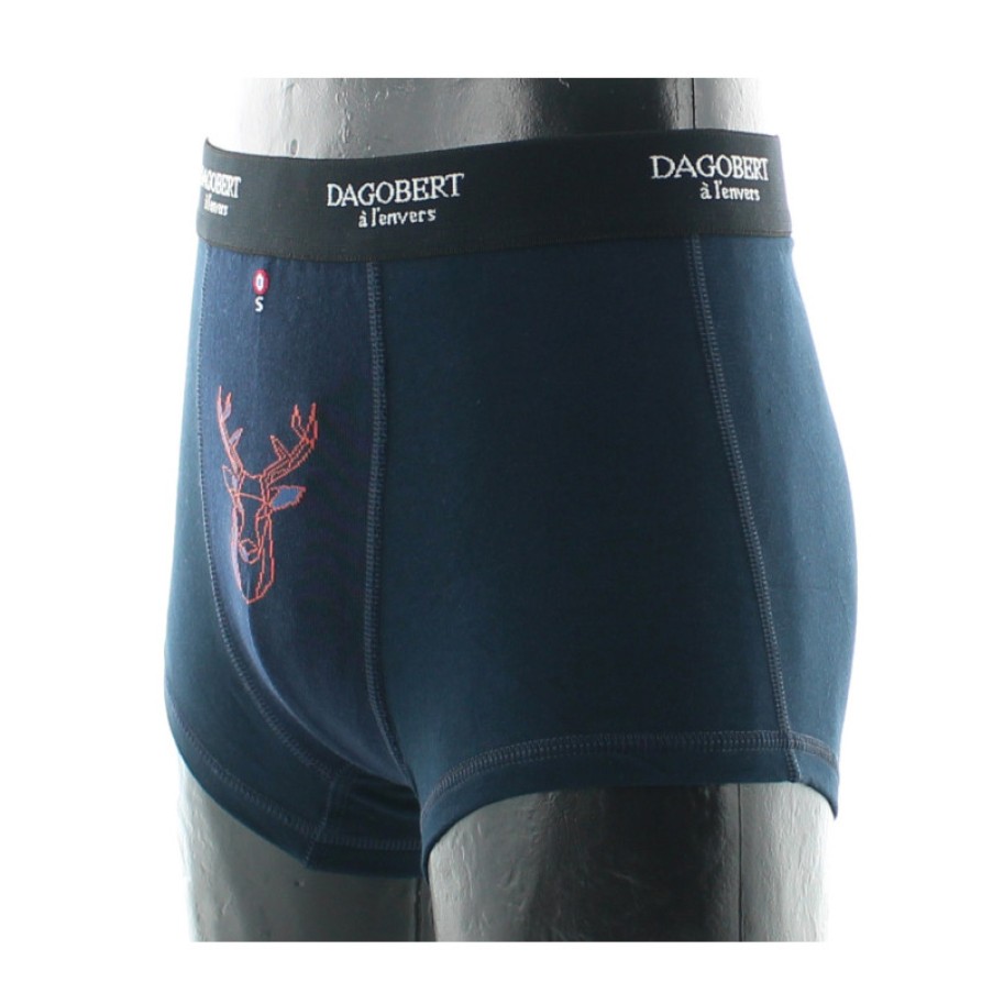 Boxers Chaussettes Dagobert | Boxer Bleu Marine A Motif Fantaisie Cerf Dagobert A L'Envers