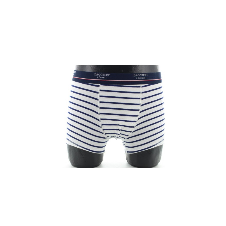 Boxers Chaussettes Dagobert | Boxer Mariniere Blanc Et Marine En Coton - Dagobert A L'Envers