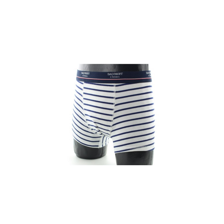 Boxers Chaussettes Dagobert | Boxer Mariniere Blanc Et Marine En Coton - Dagobert A L'Envers