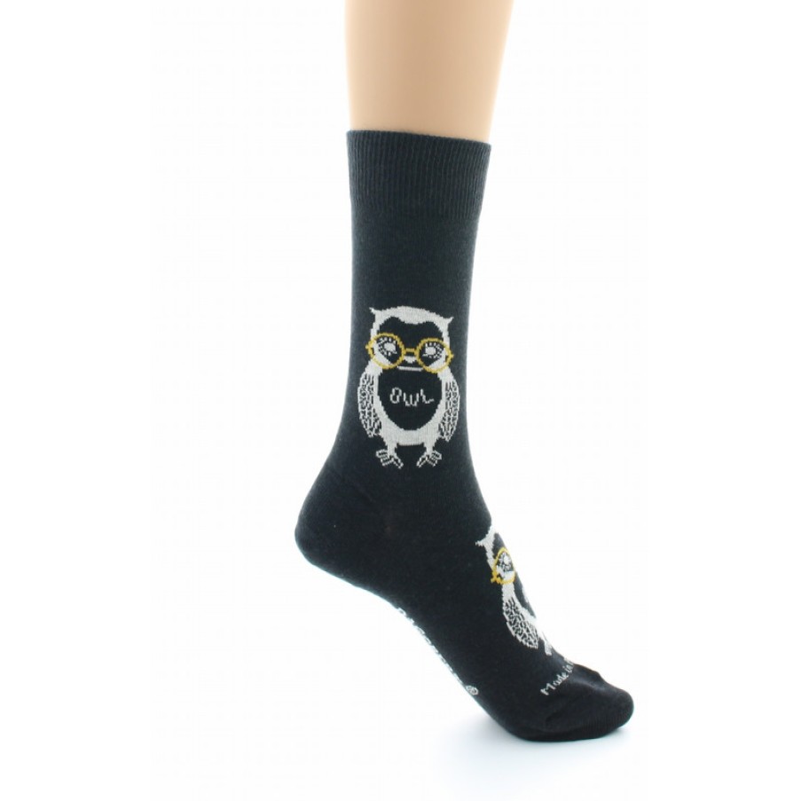 Chaussettes Chaussettes Dagobert | Chaussettes Originales Hibou Anthracite Chine Dagobert A L'Envers