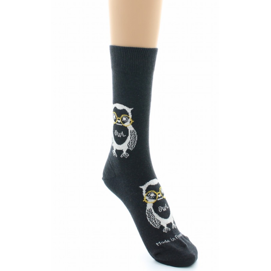 Chaussettes Chaussettes Dagobert | Chaussettes Originales Hibou Anthracite Chine Dagobert A L'Envers