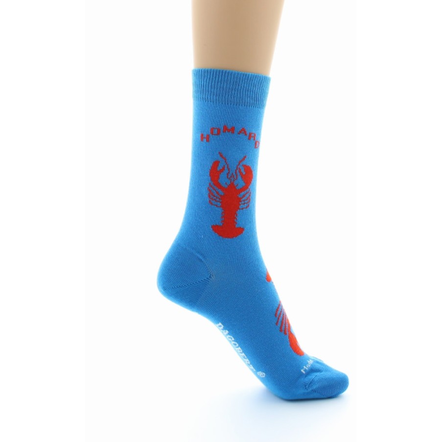 Chaussettes Chaussettes Dagobert | Chaussettes Fantaisie A Motif Homard Fond Bleu Dagobert A L'Envers