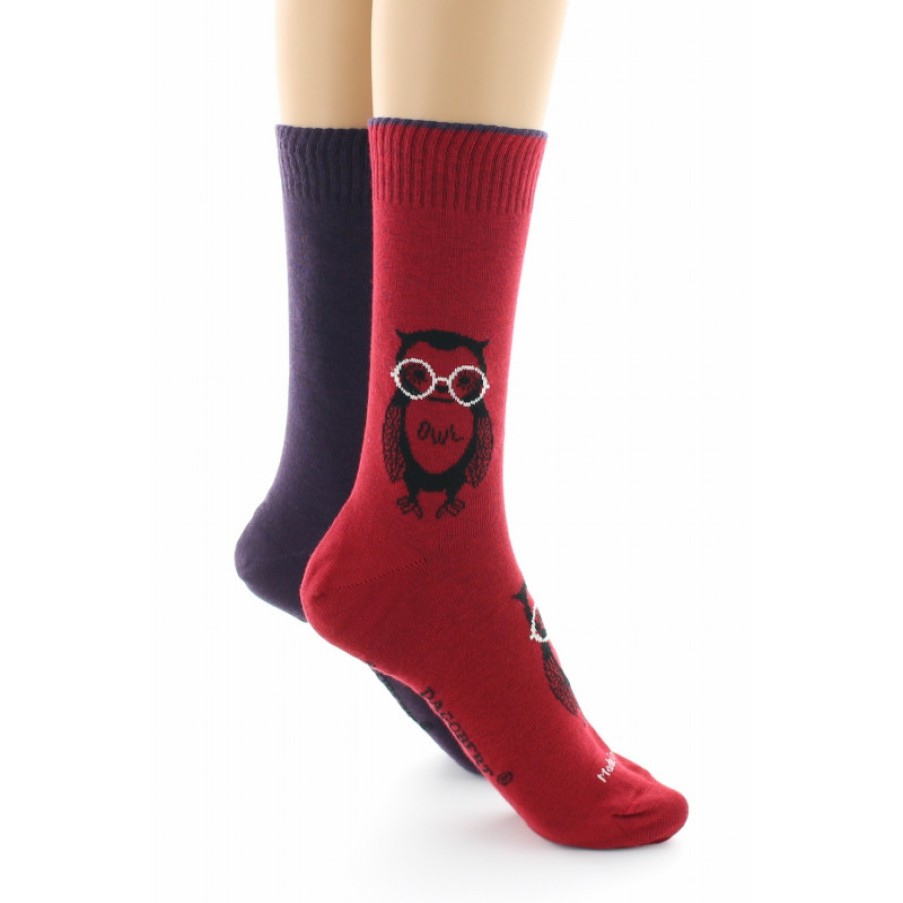 Chaussettes Reversibles Chaussettes Dagobert | Chaussettes Reversibles Hibou Rouge Et Violet Dagobert A L'Envers