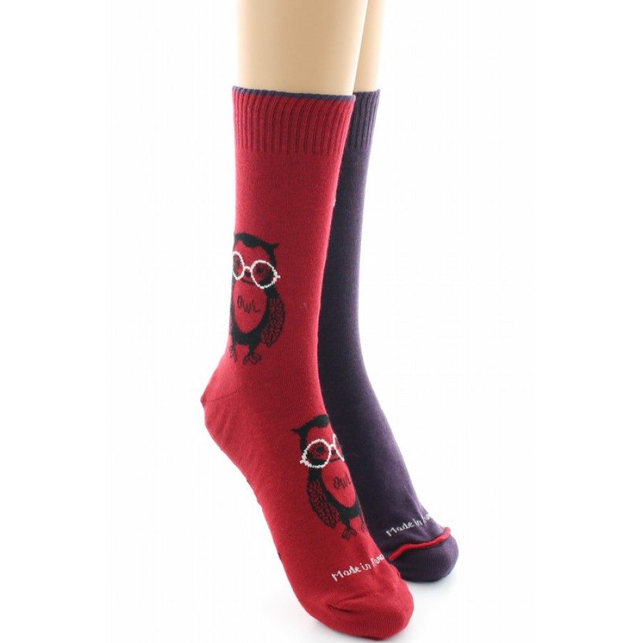 Chaussettes Reversibles Chaussettes Dagobert | Chaussettes Reversibles Hibou Rouge Et Violet Dagobert A L'Envers