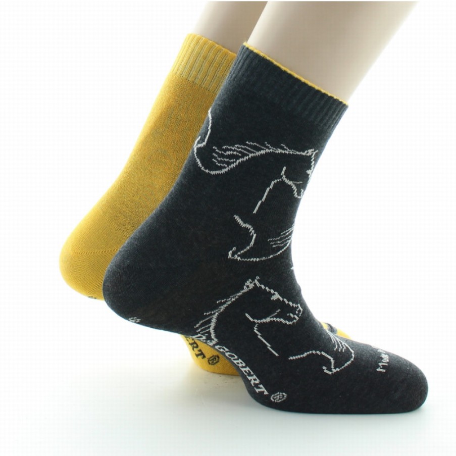 Chaussettes Reversibles Chaussettes Dagobert | Chaussettes Reversibles Homme Coton Cheval Anthracite Et Jaune