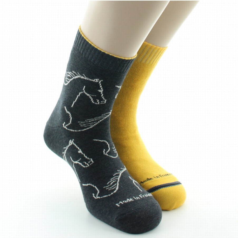 Chaussettes Reversibles Chaussettes Dagobert | Chaussettes Reversibles Homme Coton Cheval Anthracite Et Jaune