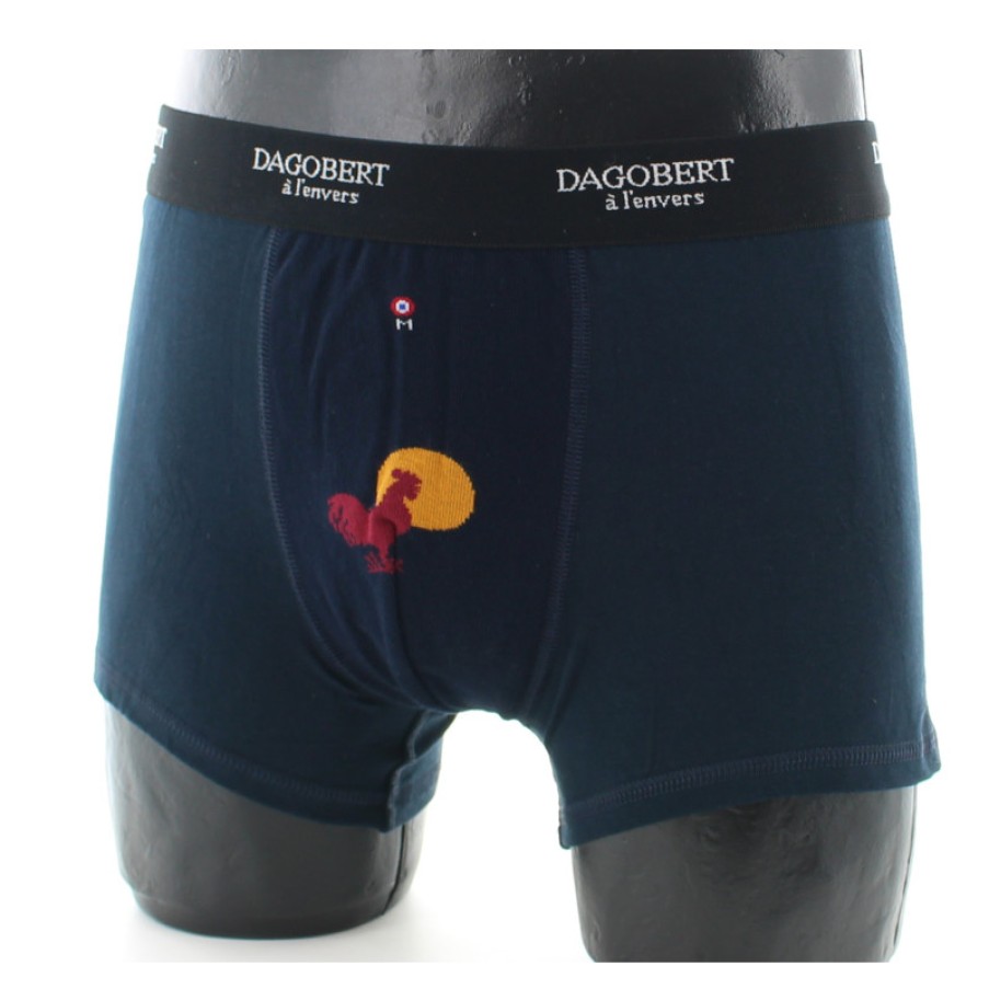 Boxers Chaussettes Dagobert | Boxer Bleu Marine A Motifs Coq Et Soleil - Dagobert A L'Envers