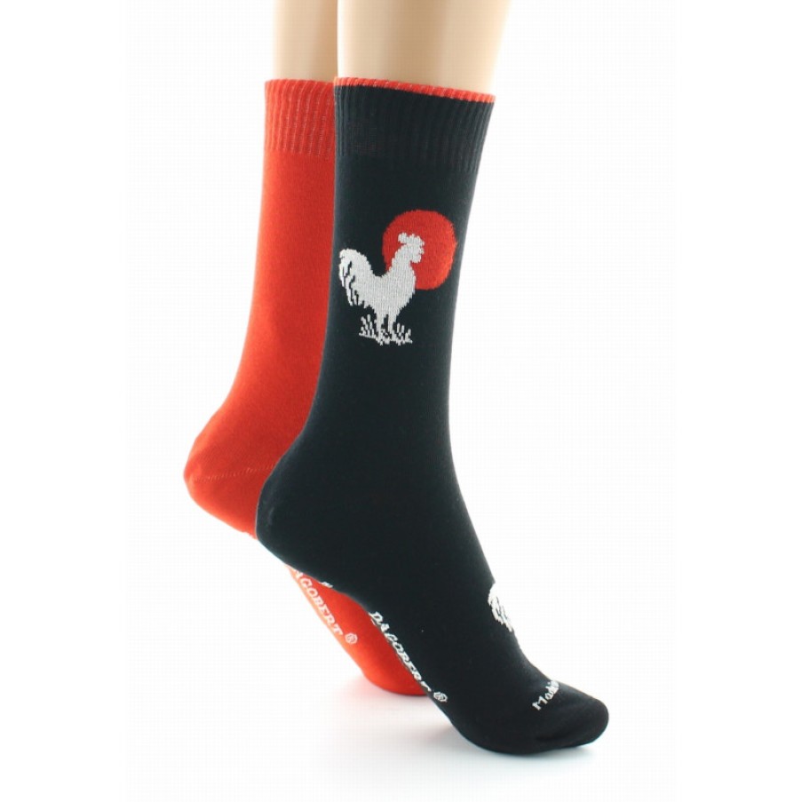 Chaussettes Reversibles Chaussettes Dagobert | Chaussettes Reversibles Coq Noir Et Orange - Dagobert A L'Envers