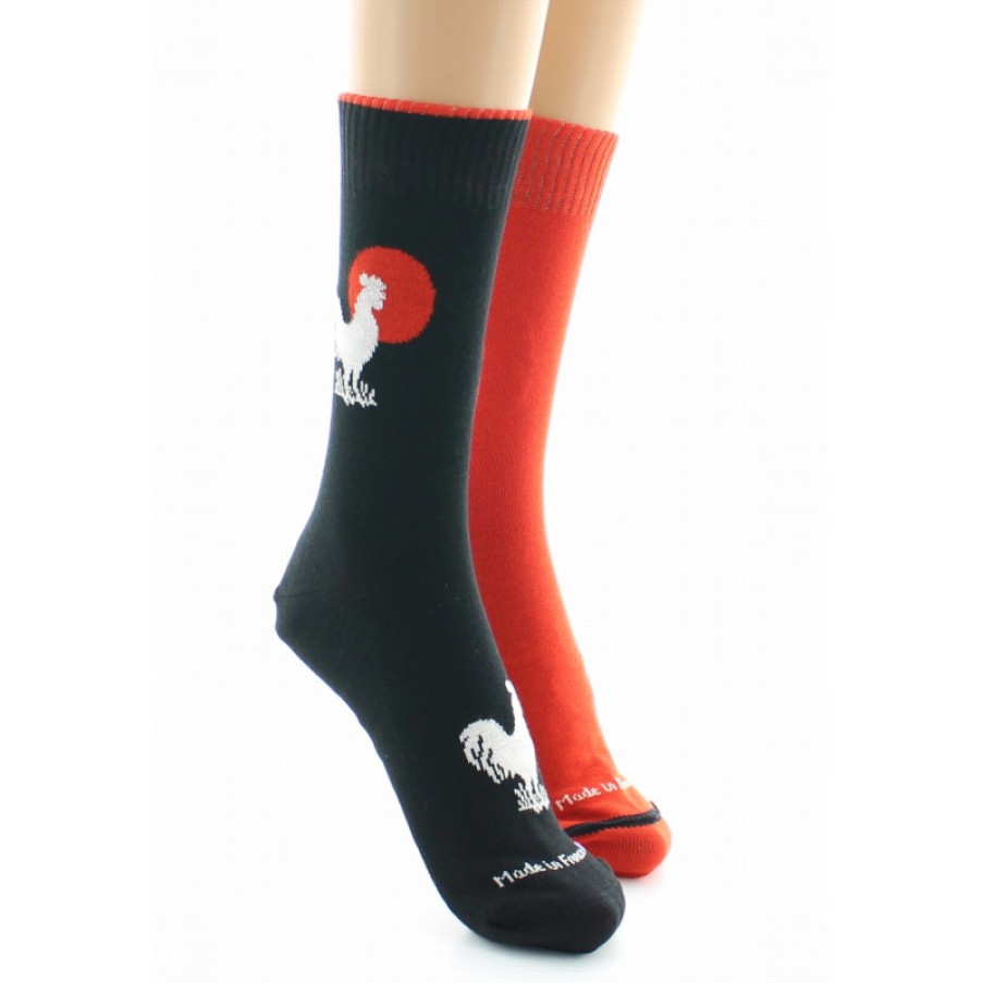 Chaussettes Reversibles Chaussettes Dagobert | Chaussettes Reversibles Coq Noir Et Orange - Dagobert A L'Envers