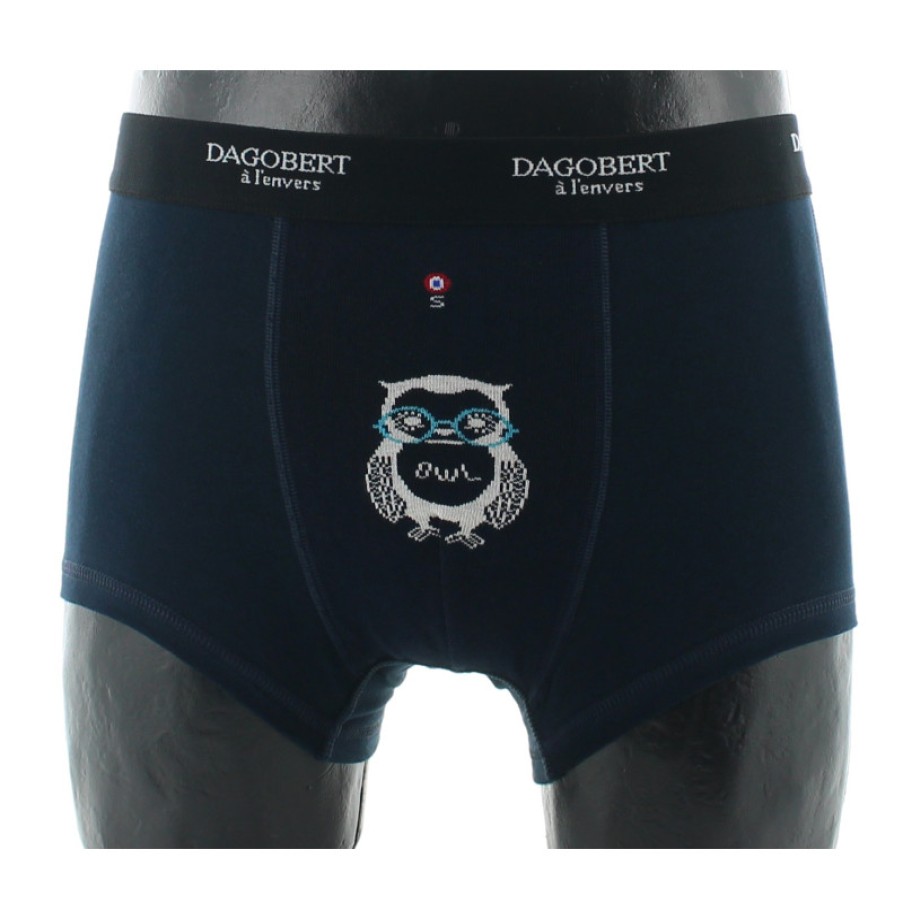 Boxers Chaussettes Dagobert | Boxer Fantaisie Bleu Marine A Motif Hibou Dagobert A L'Envers