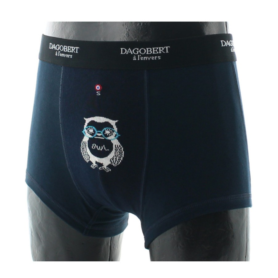 Boxers Chaussettes Dagobert | Boxer Fantaisie Bleu Marine A Motif Hibou Dagobert A L'Envers