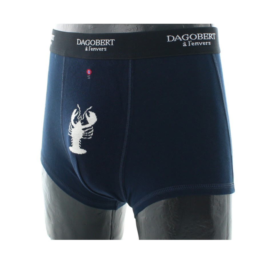 Boxers Chaussettes Dagobert | Boxer Bleu Marine A Motif Homard Dagobert A L'Envers