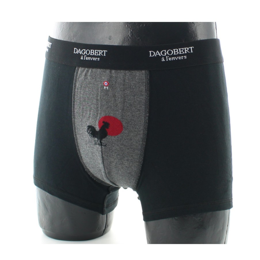 Boxers Chaussettes Dagobert | Boxer Original Noir Et Gris A Motif Coq - Dagobert A L'Envers