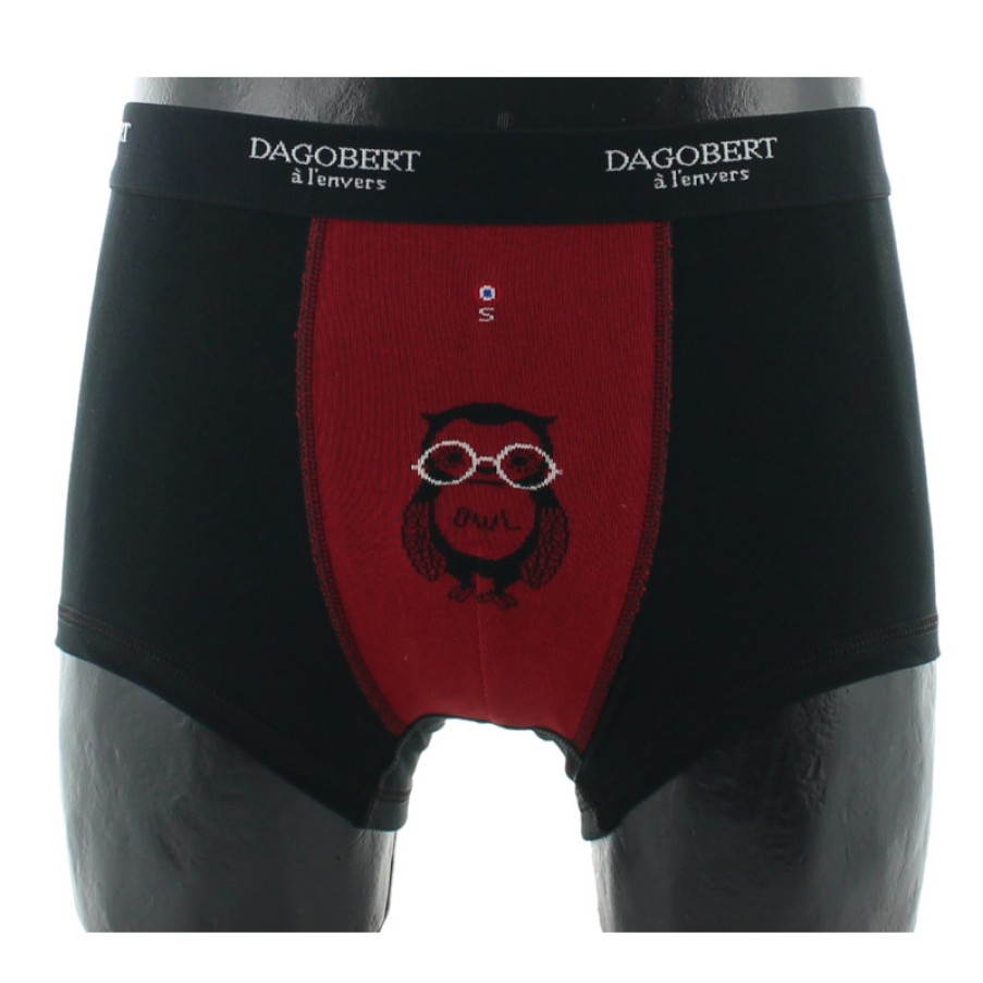 Boxers Chaussettes Dagobert | Boxer Original Noir Et Rouge A Motif Hibou Dagobert A L'Envers